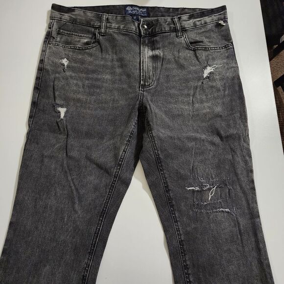 Men's American Rag Distressed Slim Fit Stretch Grey Denim Jeans Size 36 x 30